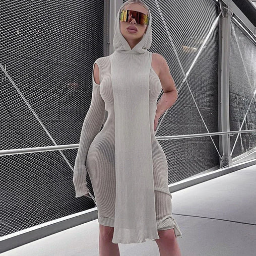 Asymmetric Midi Hooded Dress