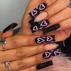24Pcs Leopard Print Design False Nails with Bow Rhinestone Long Square Press on Nails Wearable French Ballet Fake Nail Tips