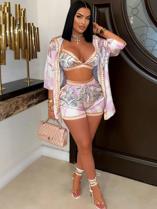 Beach Queen 3pc Short Set (Multi Print)