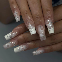 24Pcs Leopard Print Design False Nails with Bow Rhinestone Long Square Press on Nails Wearable French Ballet Fake Nail Tips