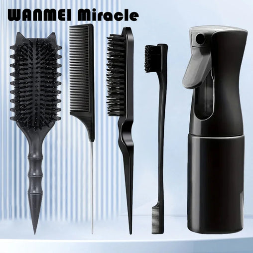 5pcs/set Detangling Comb Set Curl Candy Bursh Curved Rat Tail Comb Edge Control Brush Spray Bottle Massage Hair Styling Tools