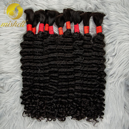 Virgin Hair Braiding Bundles Human Hair Bulk for Extensions Deep Wave Curl Braids Natural Hair Weaving Extension for Boho Braids