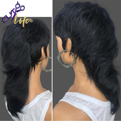 Mullet Short Pixie Cut With Bangs Dovetail Straight Brazilian Remy Human Hair Wig