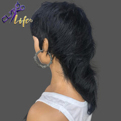 Mullet Short Pixie Cut With Bangs Dovetail Straight Brazilian Remy Human Hair Wig