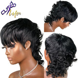 Short Pixie Cut Wig With Bangs Brazilian Remy Loose Wave Human Hair Full Machine Made No Lace Wigs