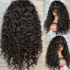Natural Black Kinky Curly With Bangs Wig