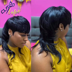 Mullet Short Pixie Cut With Bangs Dovetail Straight Brazilian Remy Human Hair Wig