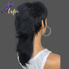 Mullet Short Pixie Cut With Bangs Dovetail Straight Brazilian Remy Human Hair Wig