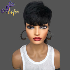 Mullet Short Pixie Cut With Bangs Dovetail Straight Brazilian Remy Human Hair Wig