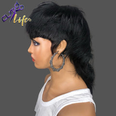 Mullet Short Pixie Cut With Bangs Dovetail Straight Brazilian Remy Human Hair Wig