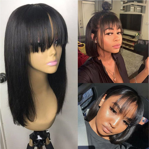 FULL LONG STRAIGHT BANG HUMAN HAIR WIG