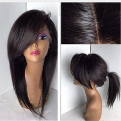 Full Lace Wigs With Bangs Baby Hair Silky Straight Brazilian Remy Human Hair Wig Pre Plucked