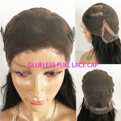 Full Lace Wigs With Bangs Baby Hair Silky Straight Brazilian Remy Human Hair Wig Pre Plucked