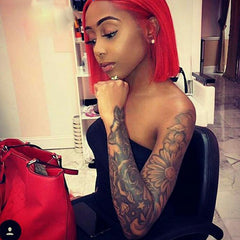 Red Straight  Lace Front Human Hair Wig Preplucked Hairline With Baby Hair