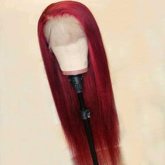Red Straight  Lace Front Human Hair Wig Preplucked Hairline With Baby Hair