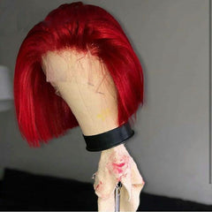 Red Straight  Lace Front Human Hair Wig Preplucked Hairline With Baby Hair