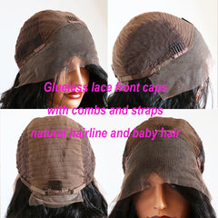 Red Straight  Lace Front Human Hair Wig Preplucked Hairline With Baby Hair