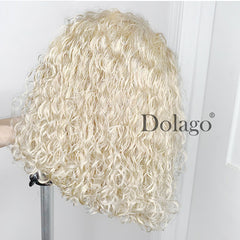 Honey Blonde Kinky Curly Lace Front Transparent Lace Short Bob Human Brazilian  Wig