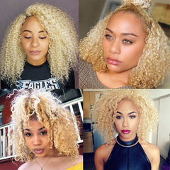 Honey Blonde Kinky Curly Lace Front Transparent Lace Short Bob Human Brazilian  Wig