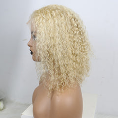 Honey Blonde Kinky Curly Lace Front Transparent Lace Short Bob Human Brazilian  Wig