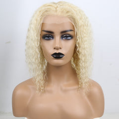 Honey Blonde Kinky Curly Lace Front Transparent Lace Short Bob Human Brazilian  Wig