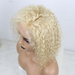 Honey Blonde Kinky Curly Lace Front Transparent Lace Short Bob Human Brazilian  Wig