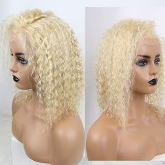 Honey Blonde Kinky Curly Lace Front Transparent Lace Short Bob Human Brazilian  Wig