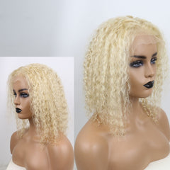 Honey Blonde Kinky Curly Lace Front Transparent Lace Short Bob Human Brazilian  Wig
