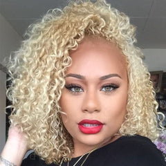 Honey Blonde Kinky Curly Lace Front Transparent Lace Short Bob Human Brazilian  Wig