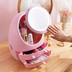 LED Mirror Makeup Storage Box Cosmetic Organizer Case