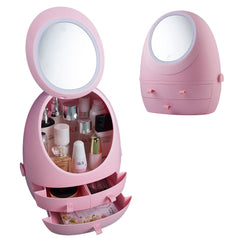 LED Mirror Makeup Storage Box Cosmetic Organizer Case