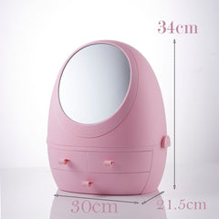 LED Mirror Makeup Storage Box Cosmetic Organizer Case