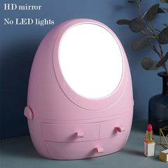 LED Mirror Makeup Storage Box Cosmetic Organizer Case