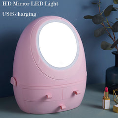 LED Mirror Makeup Storage Box Cosmetic Organizer Case
