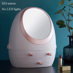 LED Mirror Makeup Storage Box Cosmetic Organizer Case