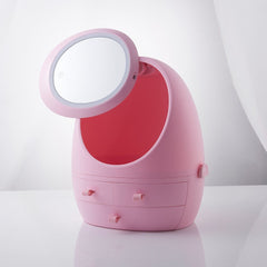 LED Mirror Makeup Storage Box Cosmetic Organizer Case