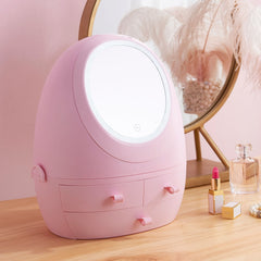 LED Mirror Makeup Storage Box Cosmetic Organizer Case