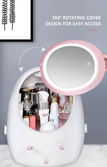 LED Mirror Makeup Storage Box Cosmetic Organizer Case