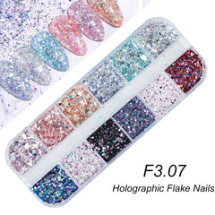 Holographic Nail Glitter Flakes Sequin 12pcs