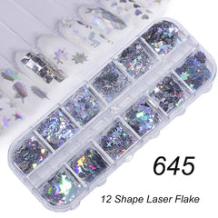 Holographic Nail Glitter Flakes Sequin 12pcs