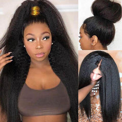 Kinky Straight  Human Hair Yaki PrePlucked Lace Front