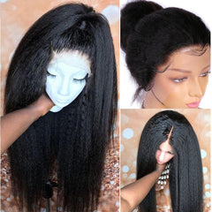 Kinky Straight  Human Hair Yaki PrePlucked Lace Front