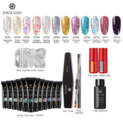 Glitter Polygel Nail Kit With Lamp Manicure Set Acrylic Extension  Professional set
