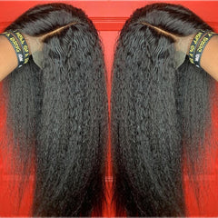 Kinky Straight  Human Hair Yaki PrePlucked Lace Front
