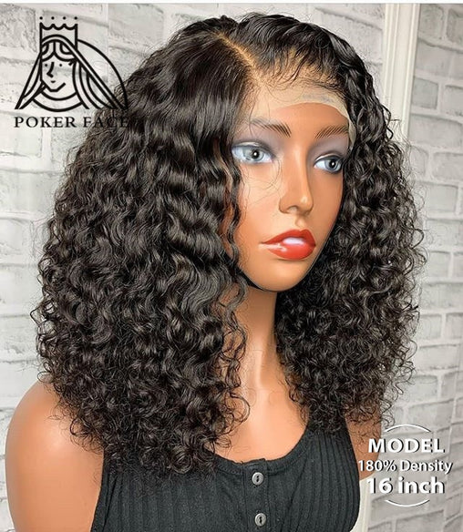 Short Deep Wave Human Hair Lace Frontal Wig 4X4 Closure Wigs