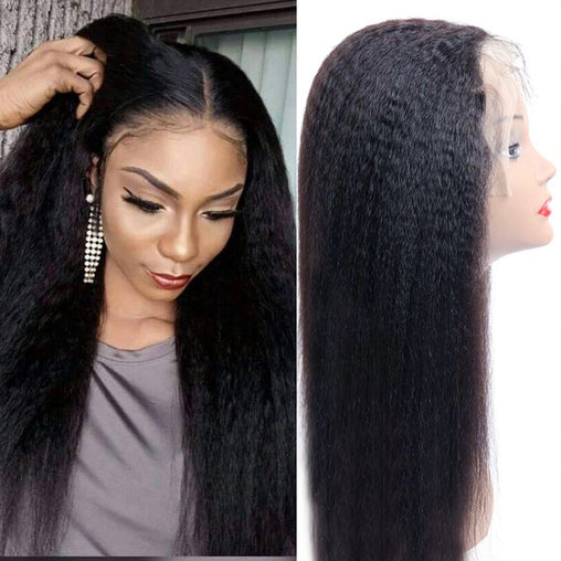 Kinky Straight  Human Hair Yaki PrePlucked Lace Front
