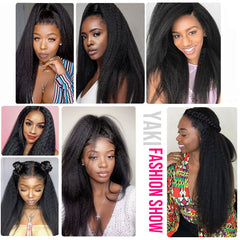 Kinky Straight  Human Hair Yaki PrePlucked Lace Front