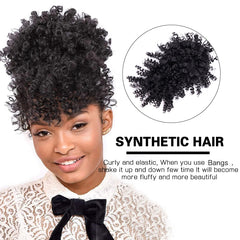 faux curly bangs and bun clip ins
