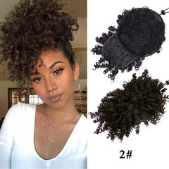 faux curly bangs and bun clip ins