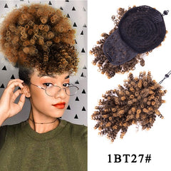 faux curly bangs and bun clip ins